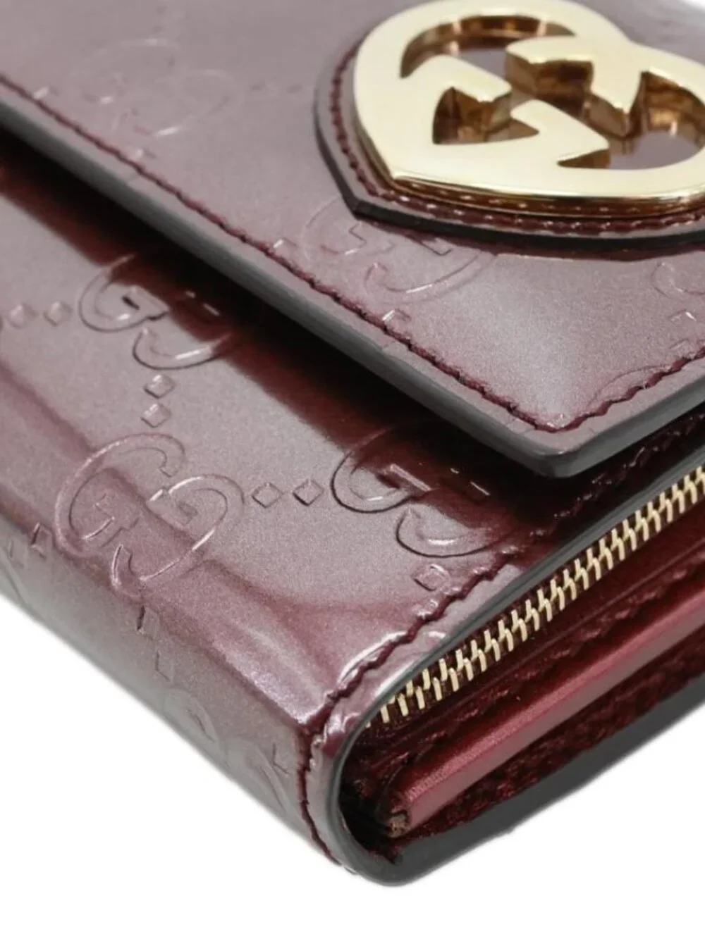 Gucci  Signature Lovely Heart GG Leather Continental Wallet Burgundy 245728 - Picture 6 of 8